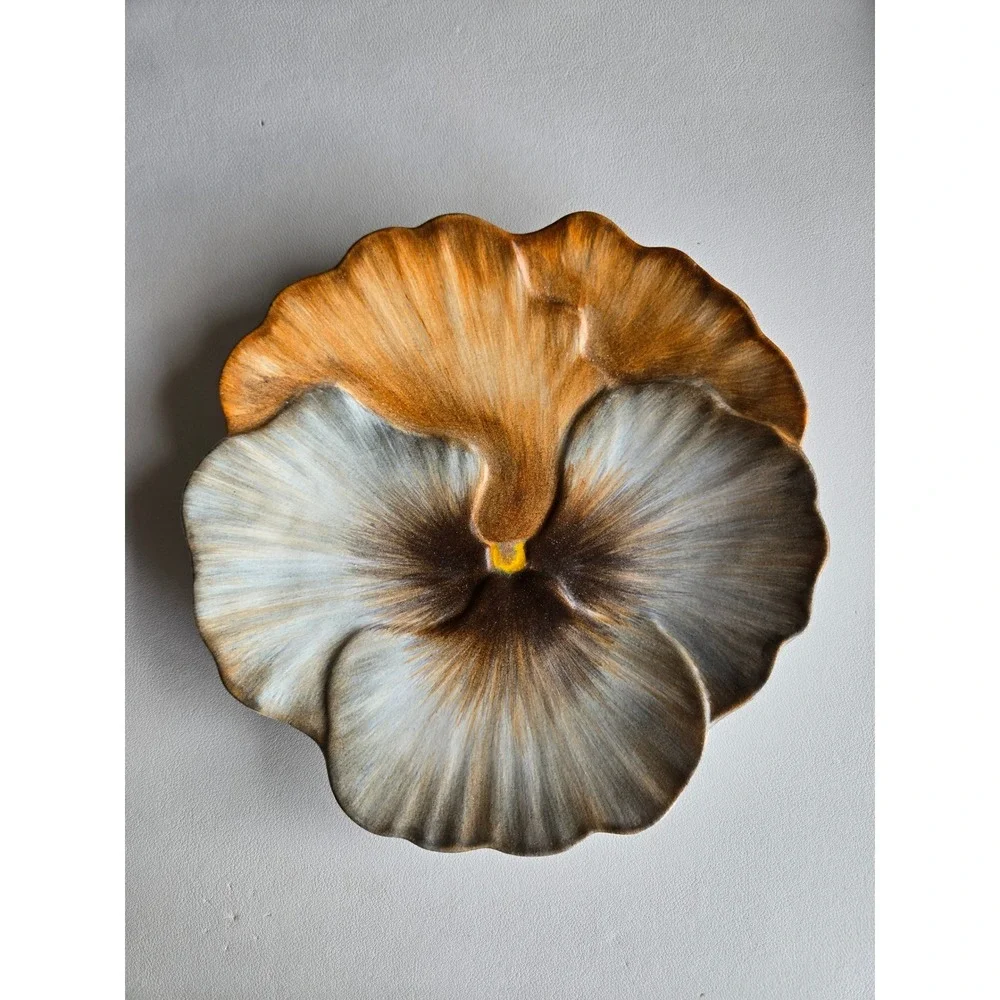 Signed Marcel Guillot France Hand Painted Pansy Flower Plates Set of 2 Vintage